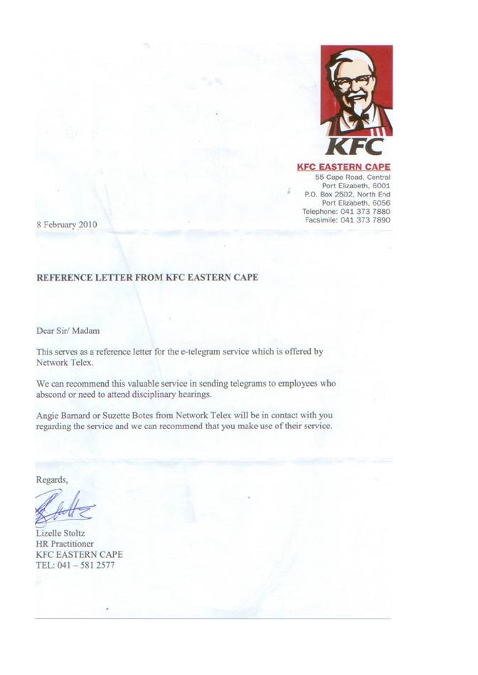example of application letter for kfc